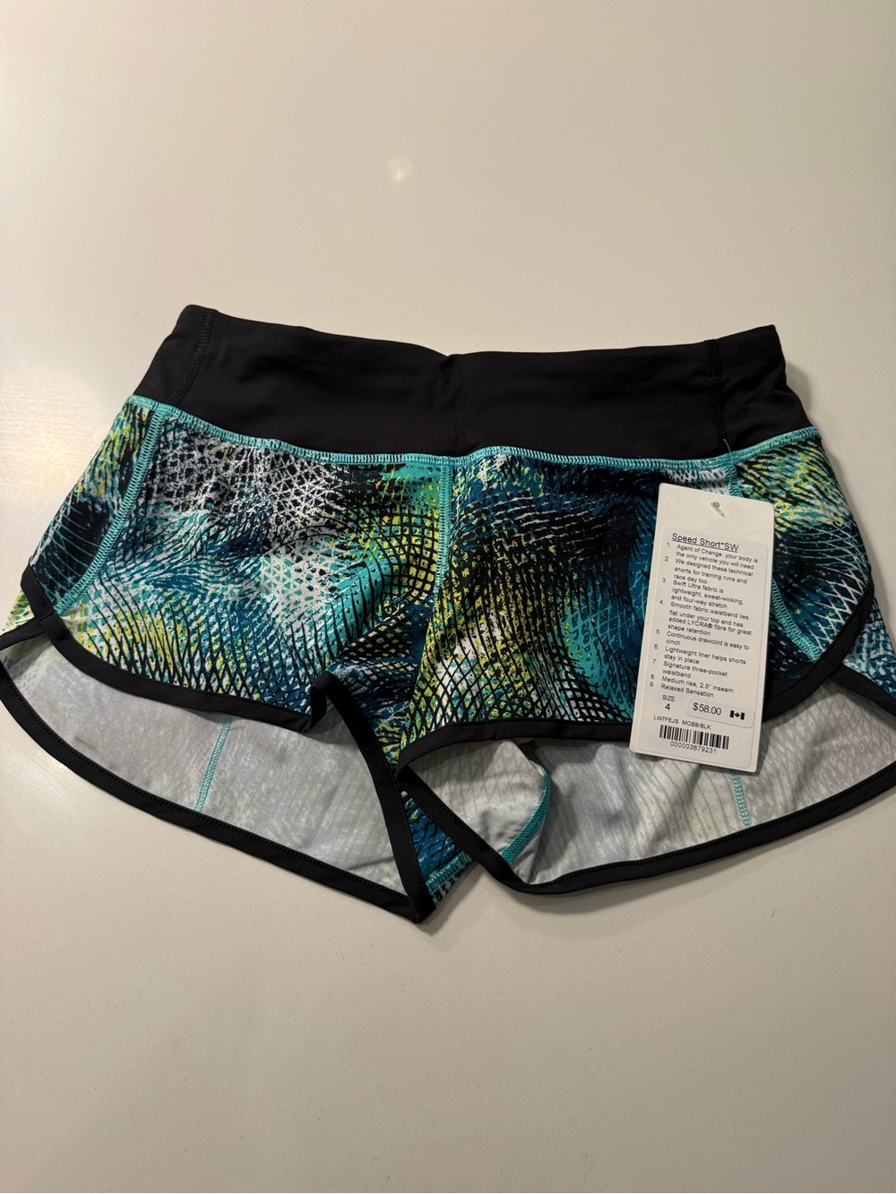 lululemon SE Seawheeze Black Waistband Aqua-Print Athletic speed up shorts